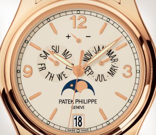 Patek Philippe Complications Annual Calendar Moon Phase Diamond Bezel White Balinese MOP Dial 4948R-001Patek Philippe BOX & PAPERS PINK DIAL Aquanaut 5067 in Steel with Diamond Bezel